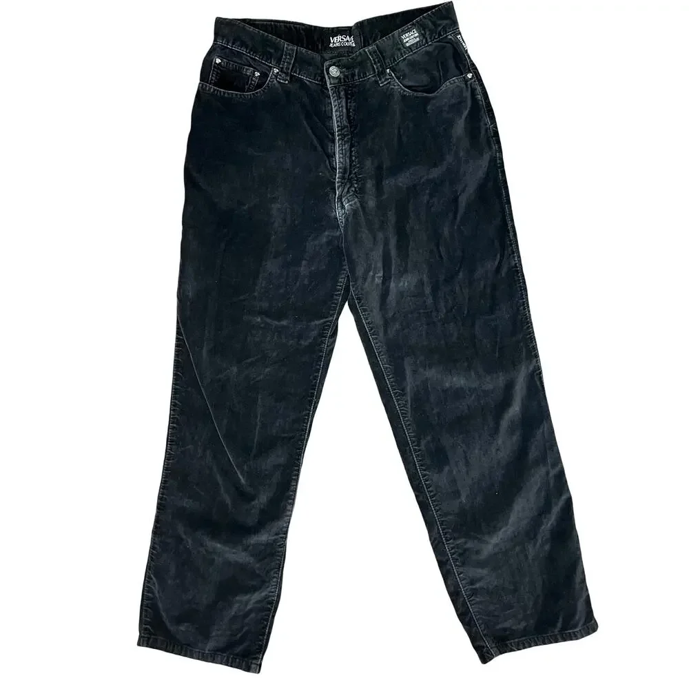 Vintage Versace Jeans Couture Charcoal Gray Velvet Tapered Jeans size 31 / 44